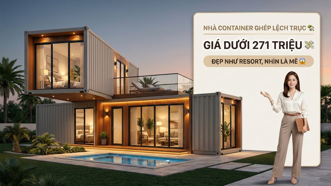 Nhà Container Dưới 271 Triệu - Thiết Kế Ghép Lệch Trục Hiện Đại